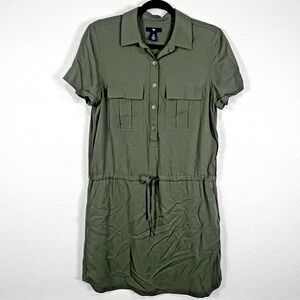 Gap Pocket Shirt Dress‎ Women's S Green Short Sleeve Drawstring Waist